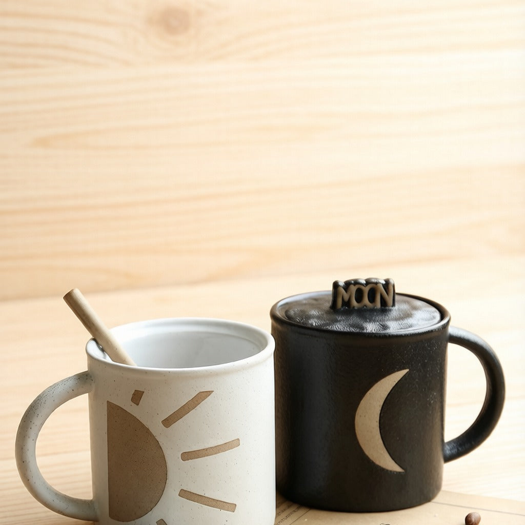 Sun And Moon Contrast Color Speckled Ceramic Couple Mug