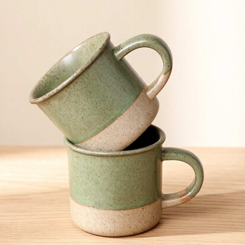 Speckled Sage Green Split Glaze Wabi Sabi Ceramic Coffee Mug
