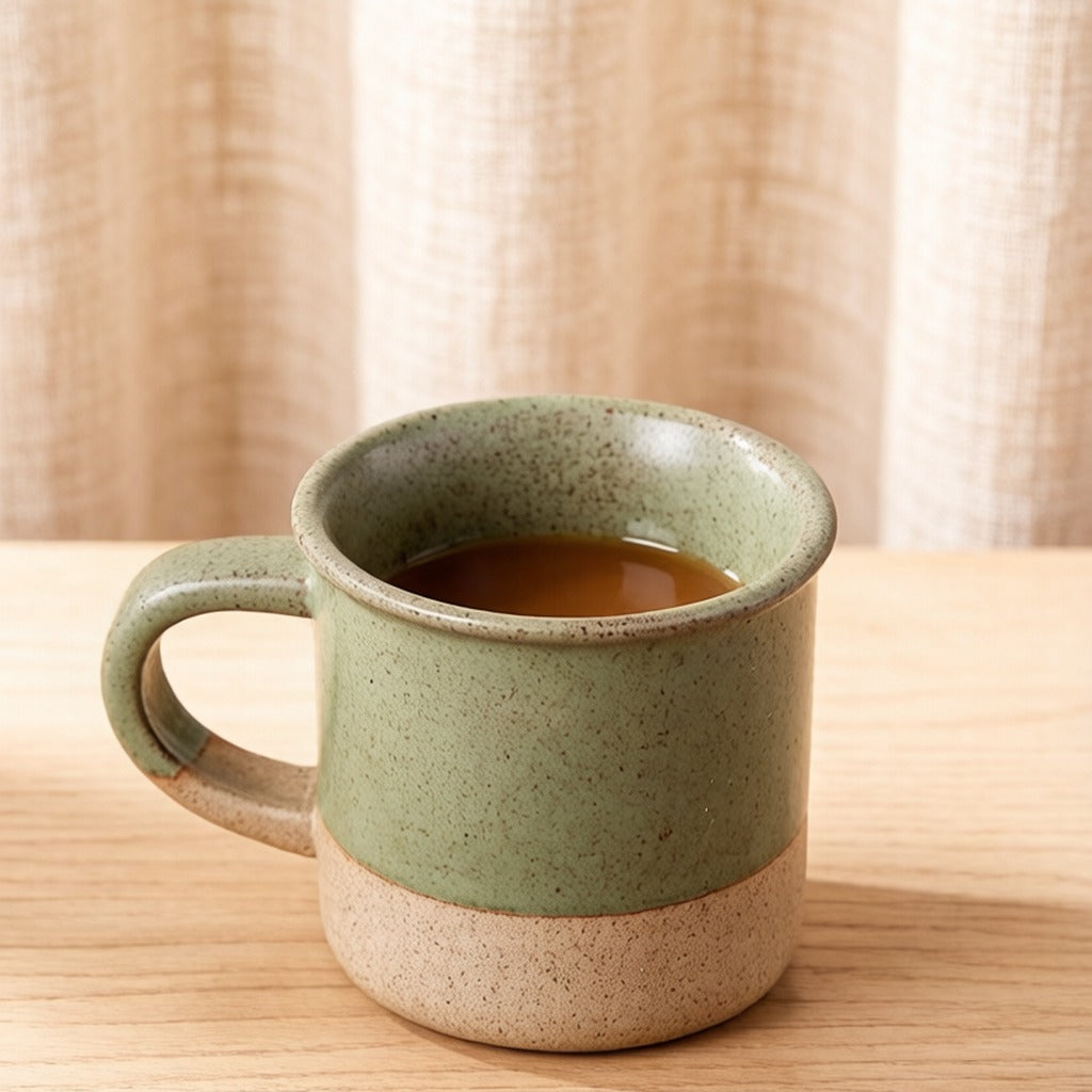 Speckled Sage Green Split Glaze Wabi Sabi Ceramic Coffee Mug