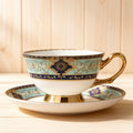 European Vintage Gilded Bone China Coffee Tea Cup Saucer Set