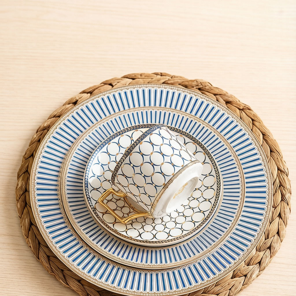 Geometric Circle Gilded Bone China Coffee Teacup And Saucer Set