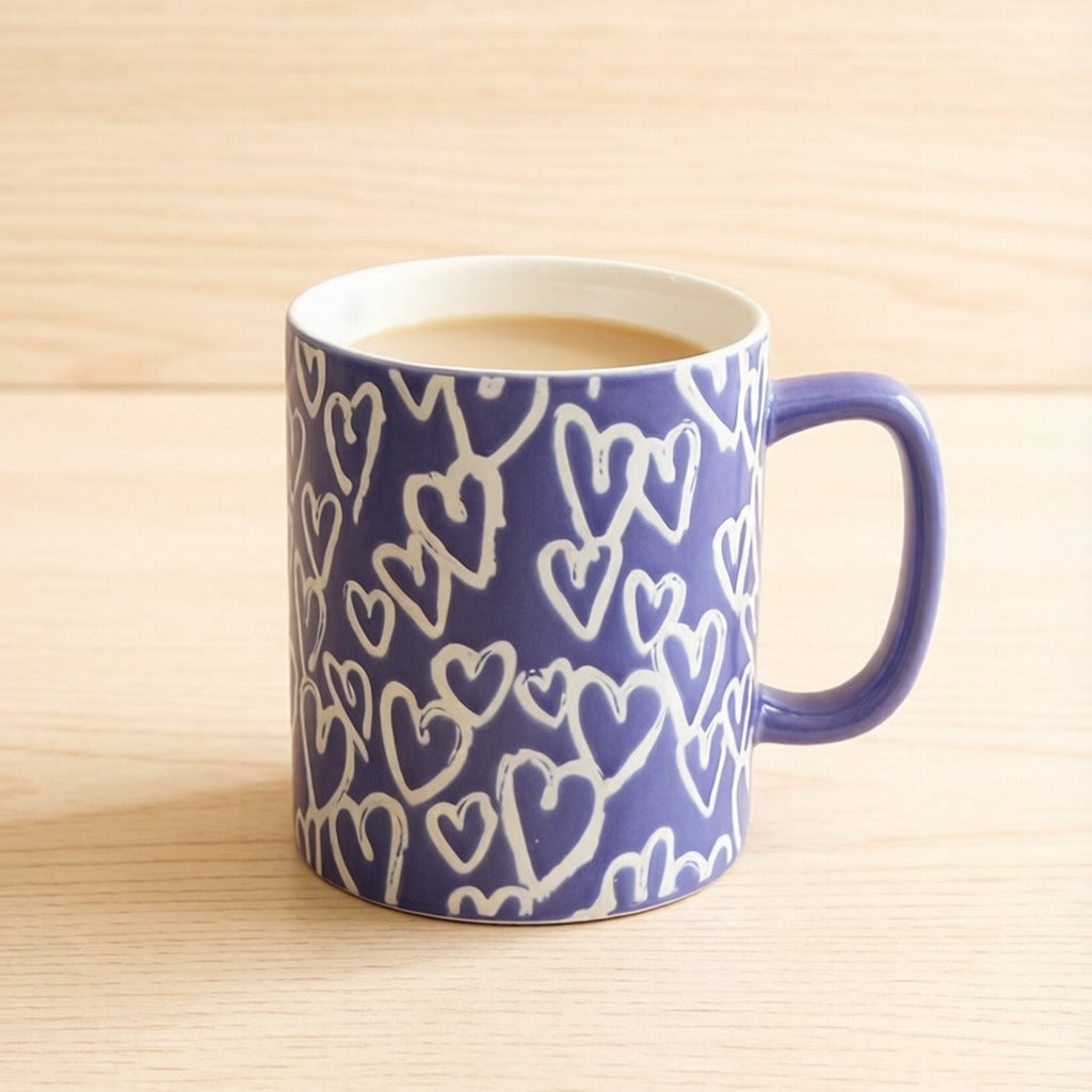 Hand Drawn White Heart Pattern Purple Ceramic Coffee Mug
