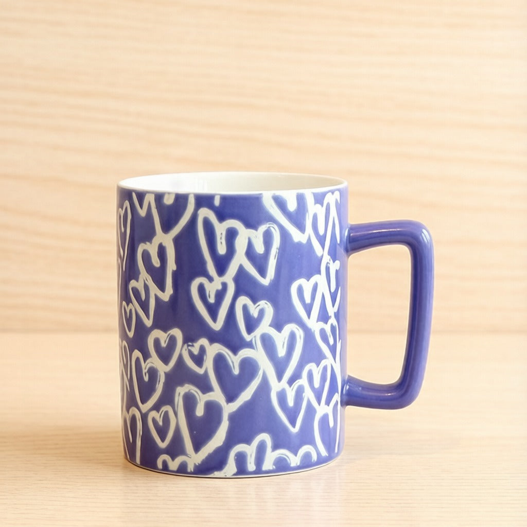 Hand Drawn White Heart Pattern Purple Ceramic Coffee Mug