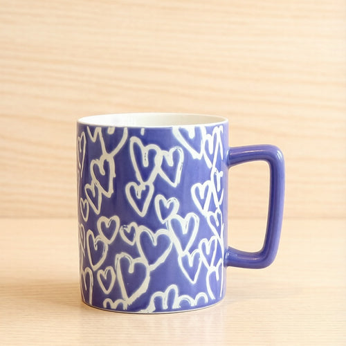 Hand Drawn White Heart Pattern Purple Ceramic Coffee Mug