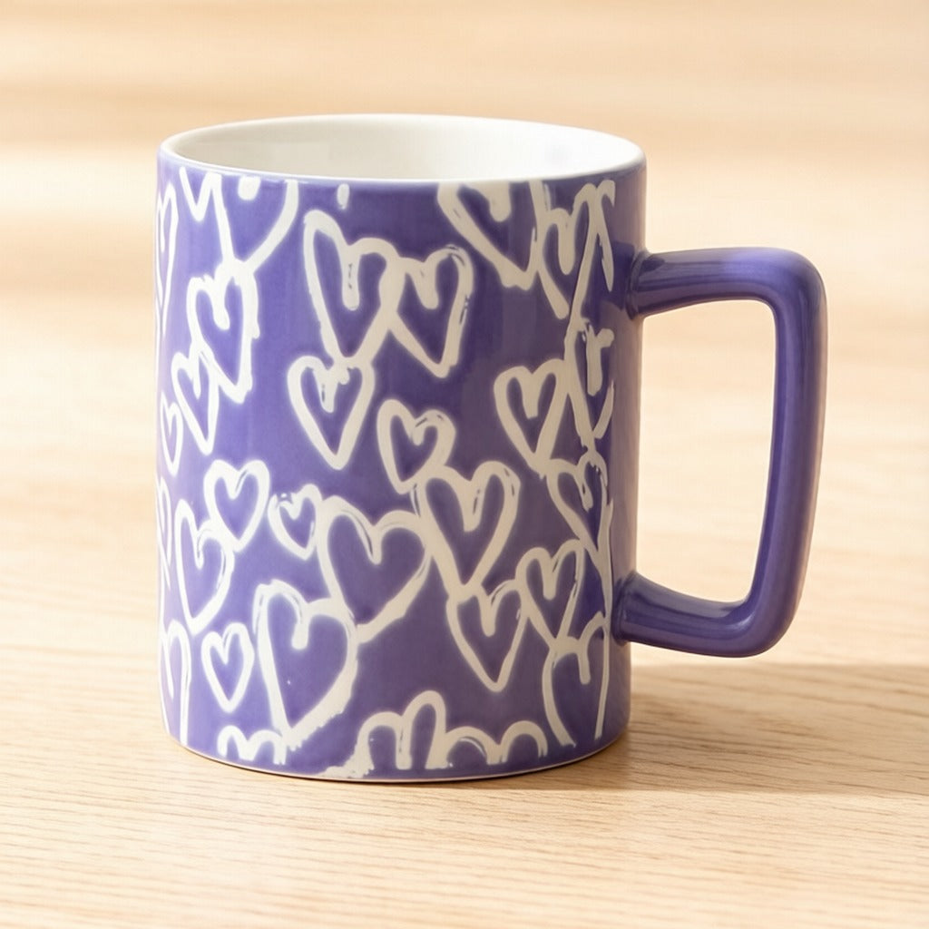 Hand Drawn White Heart Pattern Purple Ceramic Coffee Mug
