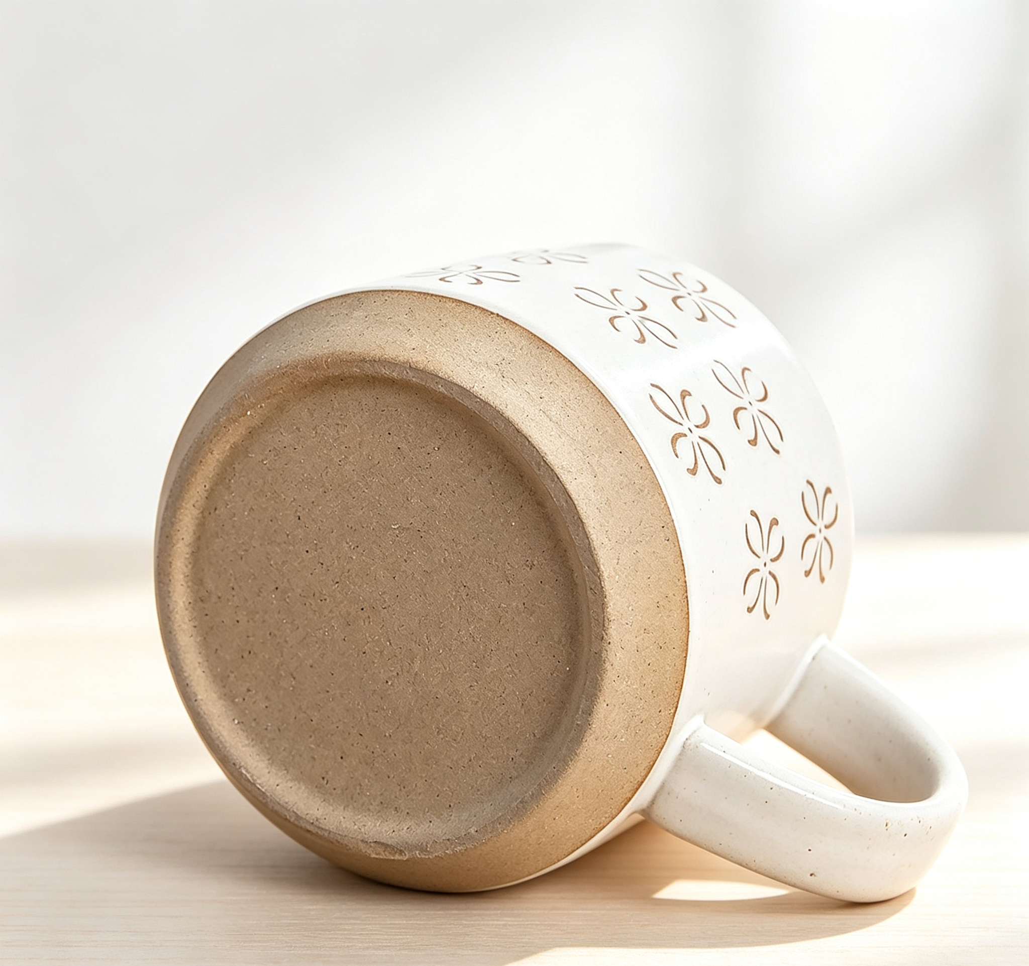 Embossed Floral White Ceramic Coffee Mug