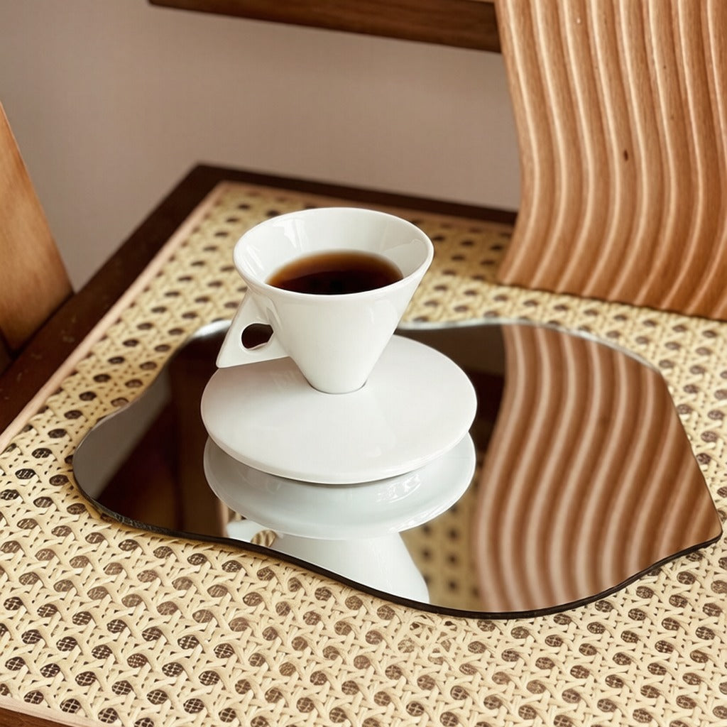 Minimalist Cone Shaped White Ceramic Espresso Cup And Saucer Set